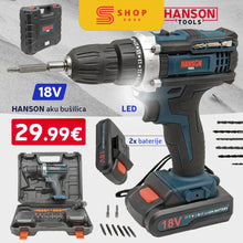 Naložite sliko v pregledovalnik galerije, Hanson Aku Vrtalnik 18V + Set Orodja