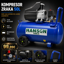 Naložite sliko v pregledovalnik galerije, HANSON KOMPRESOR 50L –Z DVEMA IZHODAMA

